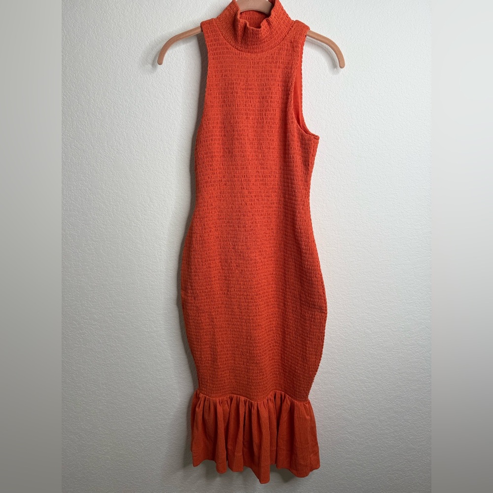 NWT Anthropologie Sleeveless Mock-Neck Textured Midi Dress
Orange Sz Small - Picture 4 of 14